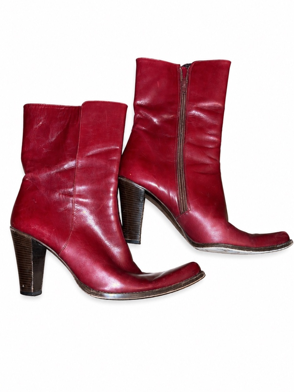 Women's Red Heeled Ankle Boots - Sleek Pointed Toe